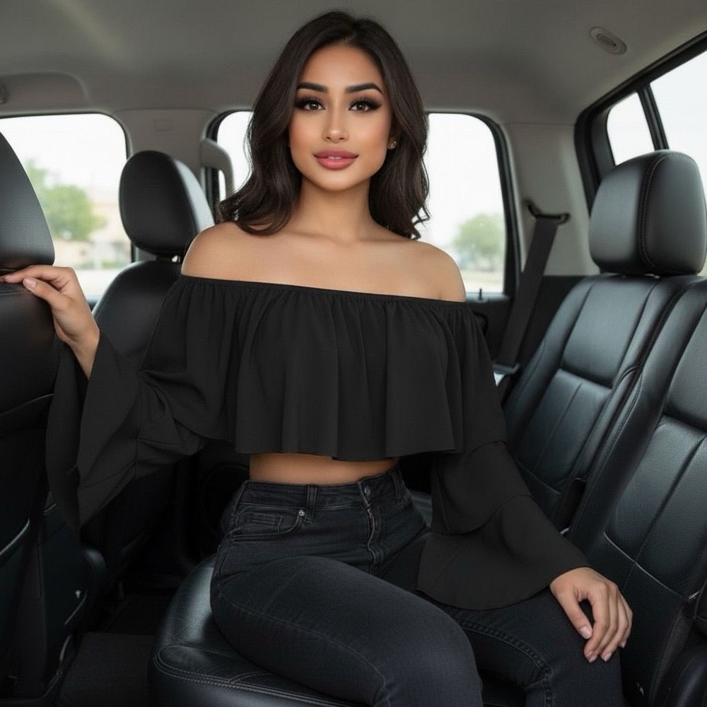 SHEIN Black Off-Shoulder Ruffle Blouse